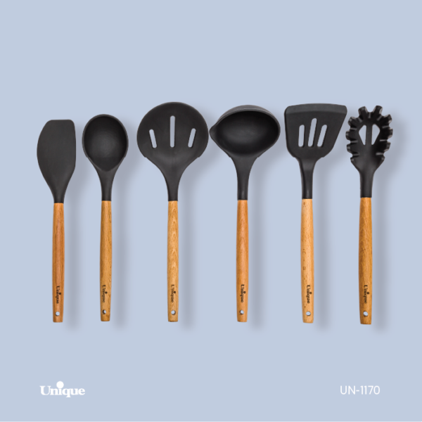 کفگیروملاقه سیلیکون دسته چوبی کفگیروملاقه سیلیکون دسته چوبی UN-1170 - تصویر 1