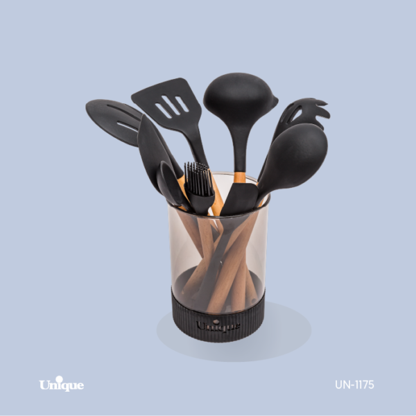 ست کفگیر و ملاقه 10 پارچه سیلیکون چوبی UN-1175 - تصویر 1