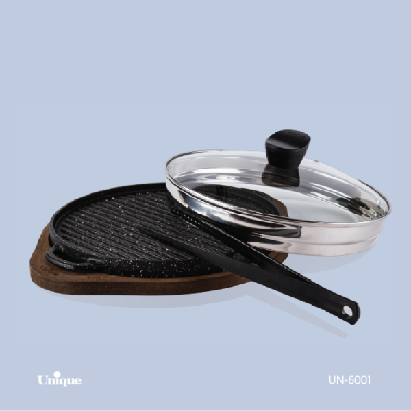 تابه گریل چدن گرد بزرگ باچوب UN-6001 - تصویر 1