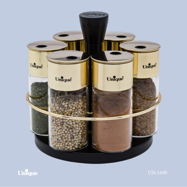ست ادویه 6 عددی طلایی گردان ست ادویه 6 عددی طلایی گردان UN-1640 - تصویر 1