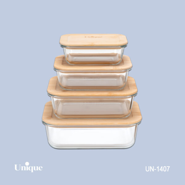 4 تیکه فریزری پیرکس درب بامبو UN-1407 - تصویر 1