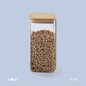 بانکه شیشه ای درب چوبی مربع 20 سانت UN-1760