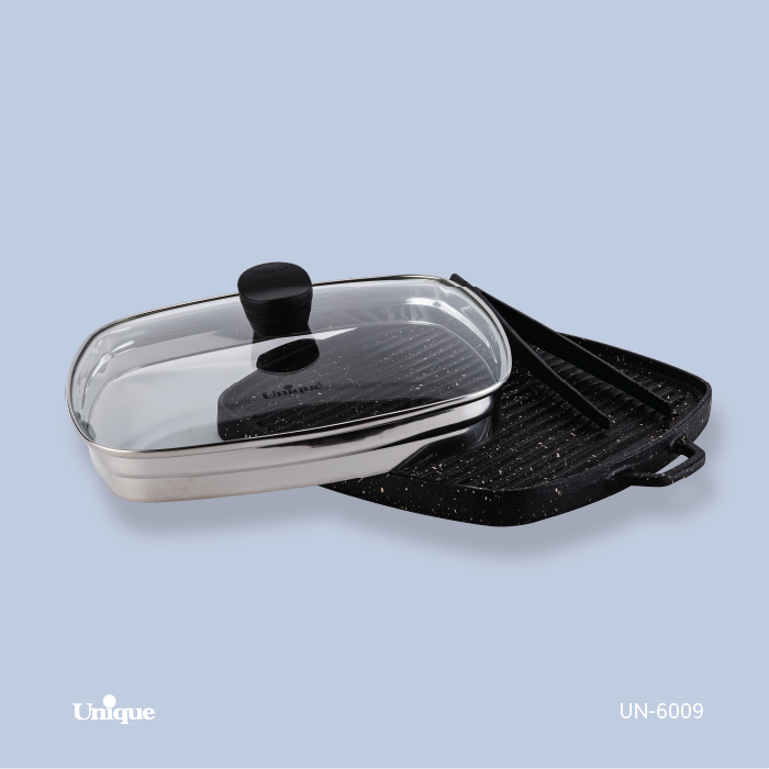 تابه گریل چدن مربع بزرگ بدون چوب تابه گریل چدن مربع بزرگ بدون چوب UN-6009 - تصویر 1