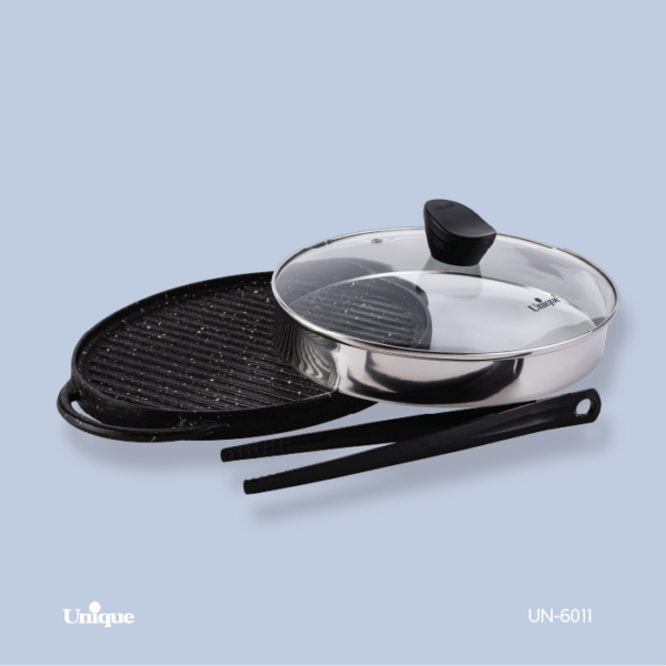 تابه گریل چدن بیضی بدون چوب تابه گریل چدن بیضی بدون چوب UN-6011 - تصویر 1