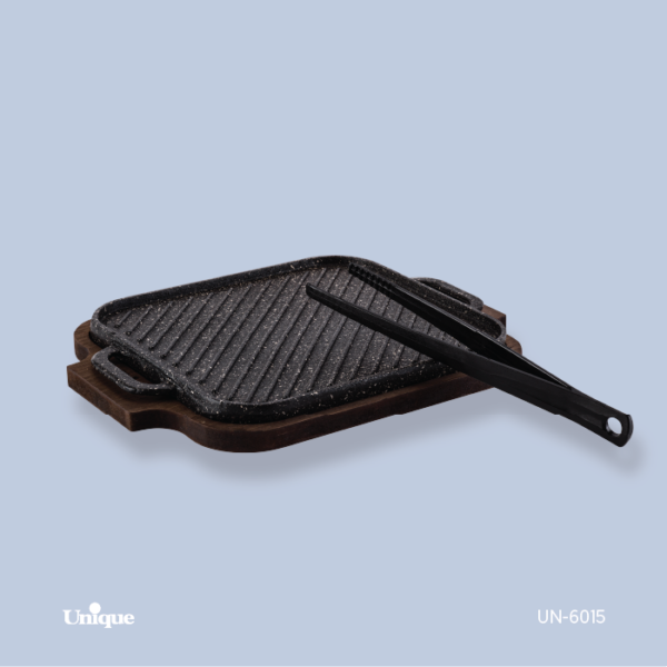 تابه گریل چدن مربع با چوب و انبر UN-6015 - تصویر 1