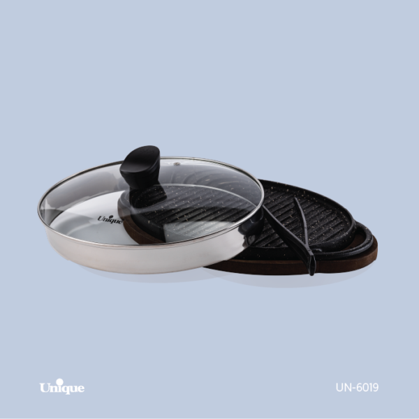 تابه گریل چدن بیضی با چوب با انبر UN-6019 - تصویر 1