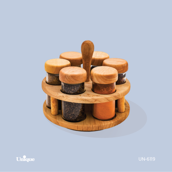 ادویه 6تایی گردان تخت گرد چوبی UN-6119 - تصویر 1