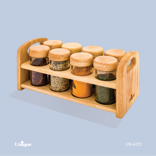 ست ادویه 8تایی مستطیل چوبی UN-6123 - تصویر 1