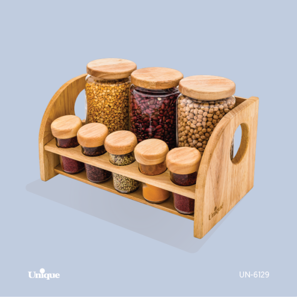 ست ادویه و حبوبات 8تایی چوبی UN-6129 - تصویر 1