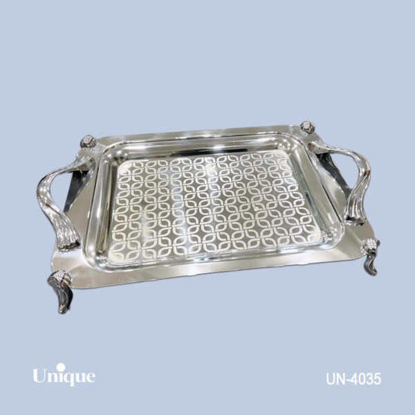 67353ab1-2b00-4743-87b9-1a730987f4bd سینی براق استیل پایه دار کوچک UN-4035 - تصویر 1