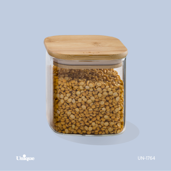 بانکه شیشه ای درب چوبی مربع 10 سانت UN-1764 - تصویر 1