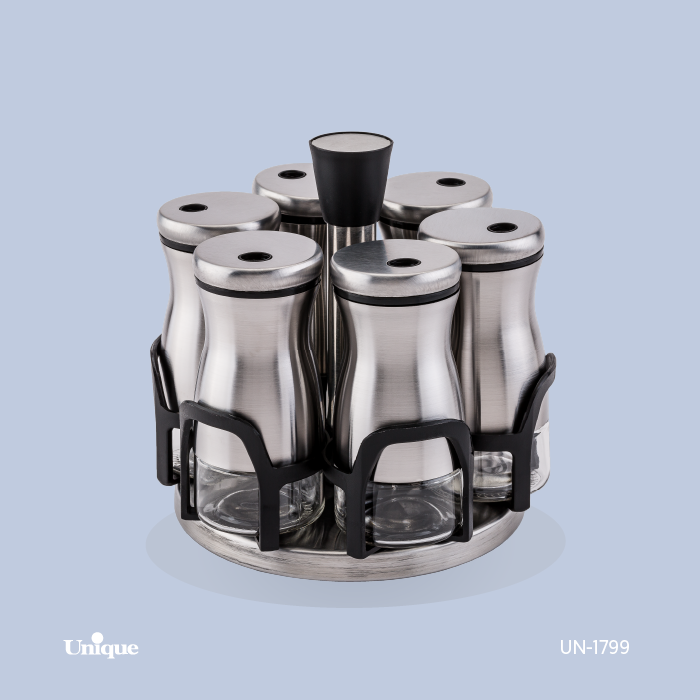 UN-1799 ست ادویه 7 پارچه استیل گردان UN-1799 - تصویر 1