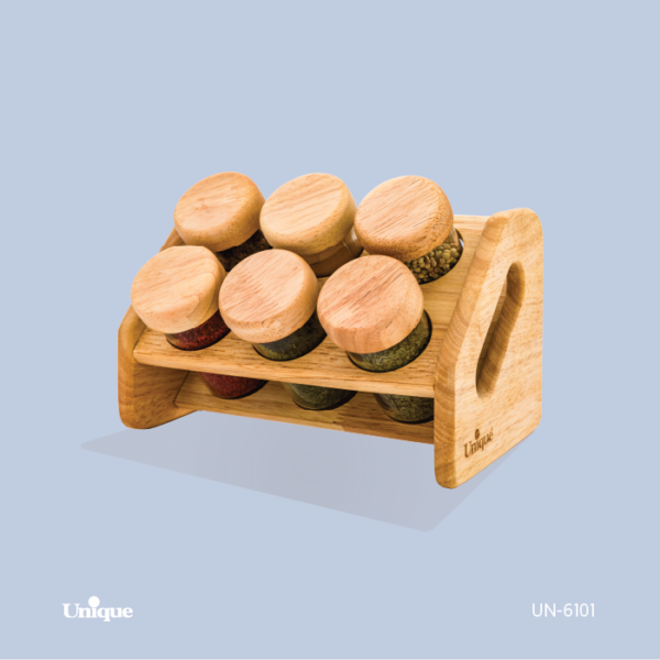 ادویه 6 تایی پایه کج چوبی ادویه 6 تایی پایه کج چوبی UN-6101A - تصویر 1