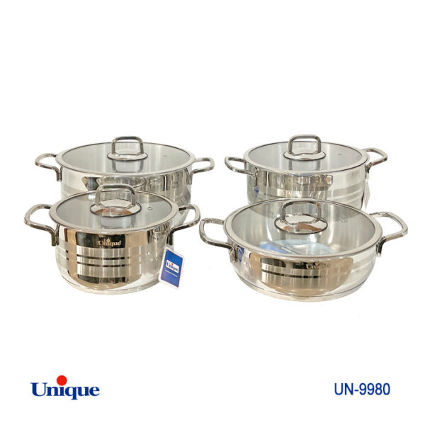 ست قابلمه 8 پارچه استیل درب فلت (جدید) UN-9980 - تصویر 1