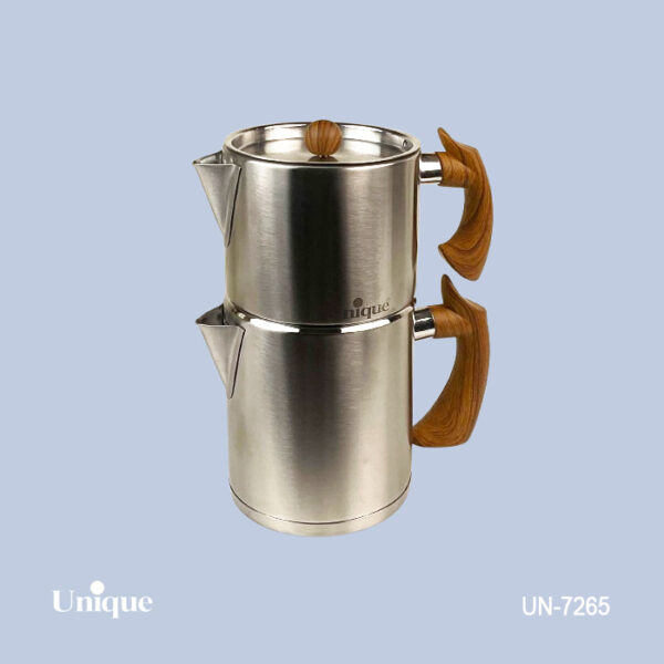 کتری و قوری 2لیتر لوله دار استیل دسته چوبی UN-7265 - تصویر 1