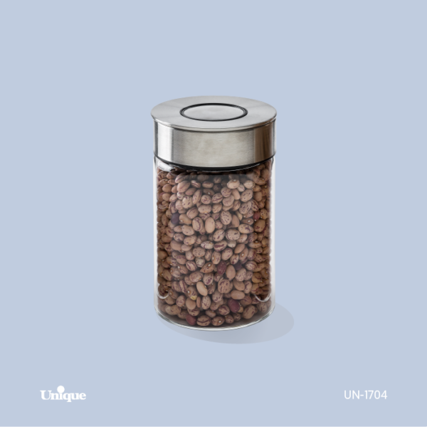 بانکه شیشه ای درب استیل 15 سانت UN-1704 - تصویر 1