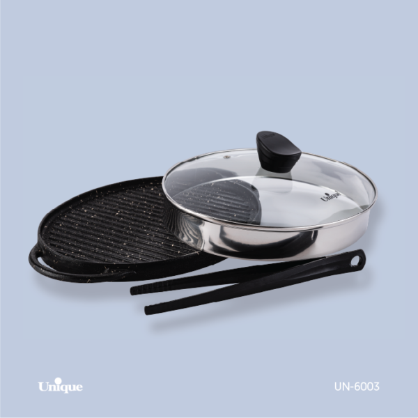 تابه گریل چدن گرد بزرگ بدون چوب UN-6003+ - تصویر 1