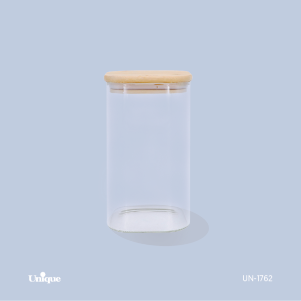 بانکه شیشه ای درب چوبی مربع 17 سانت بانکه شیشه ای درب چوبی مربع 17 سانت UN-1762 - تصویر 1