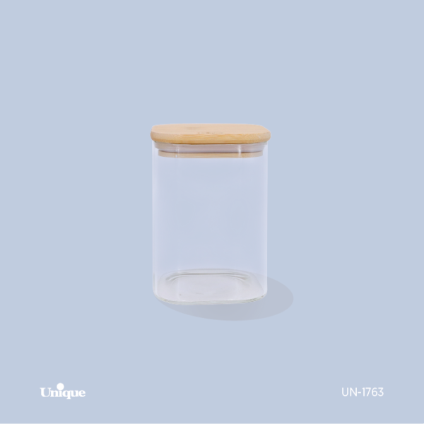بانکه شیشه ای درب چوبی مربع 13 سانت UN-1763 - تصویر 1
