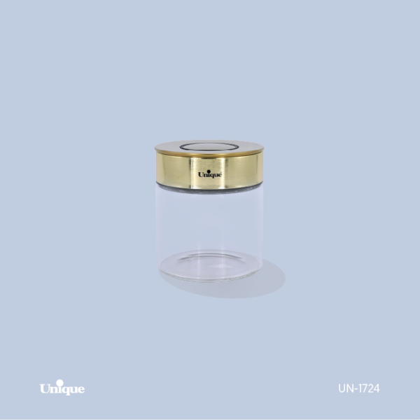 بانکه شیشه ای  درب طلایی 10 سانت UN-1724 - تصویر 1