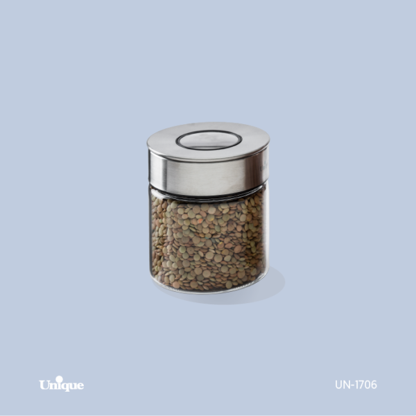 بانکه شیشه ای درب استیل 10 سانت UN-1706 - تصویر 1